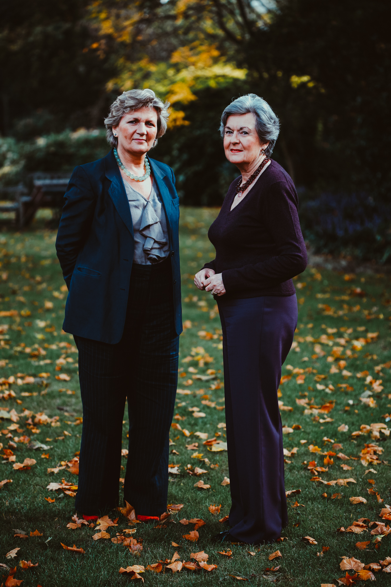 Jacqueline Duncan (purple) who founded the Inchbald School of Design with her PA Charlotte Barnes (blue jacket), London