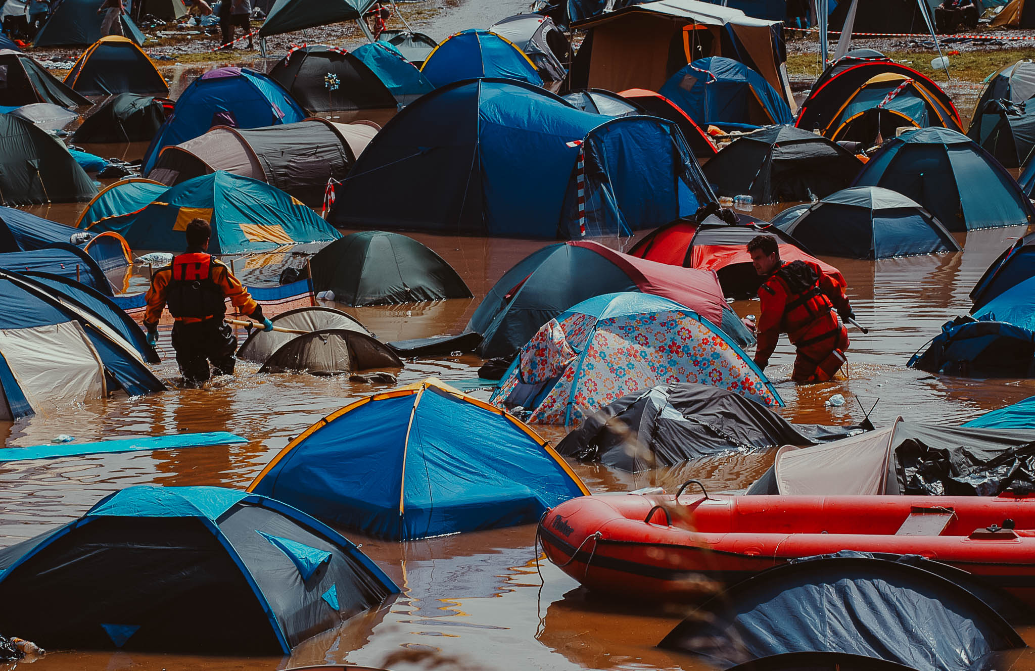 Thunderstorms and torrential rain flood Glastonbury Festival