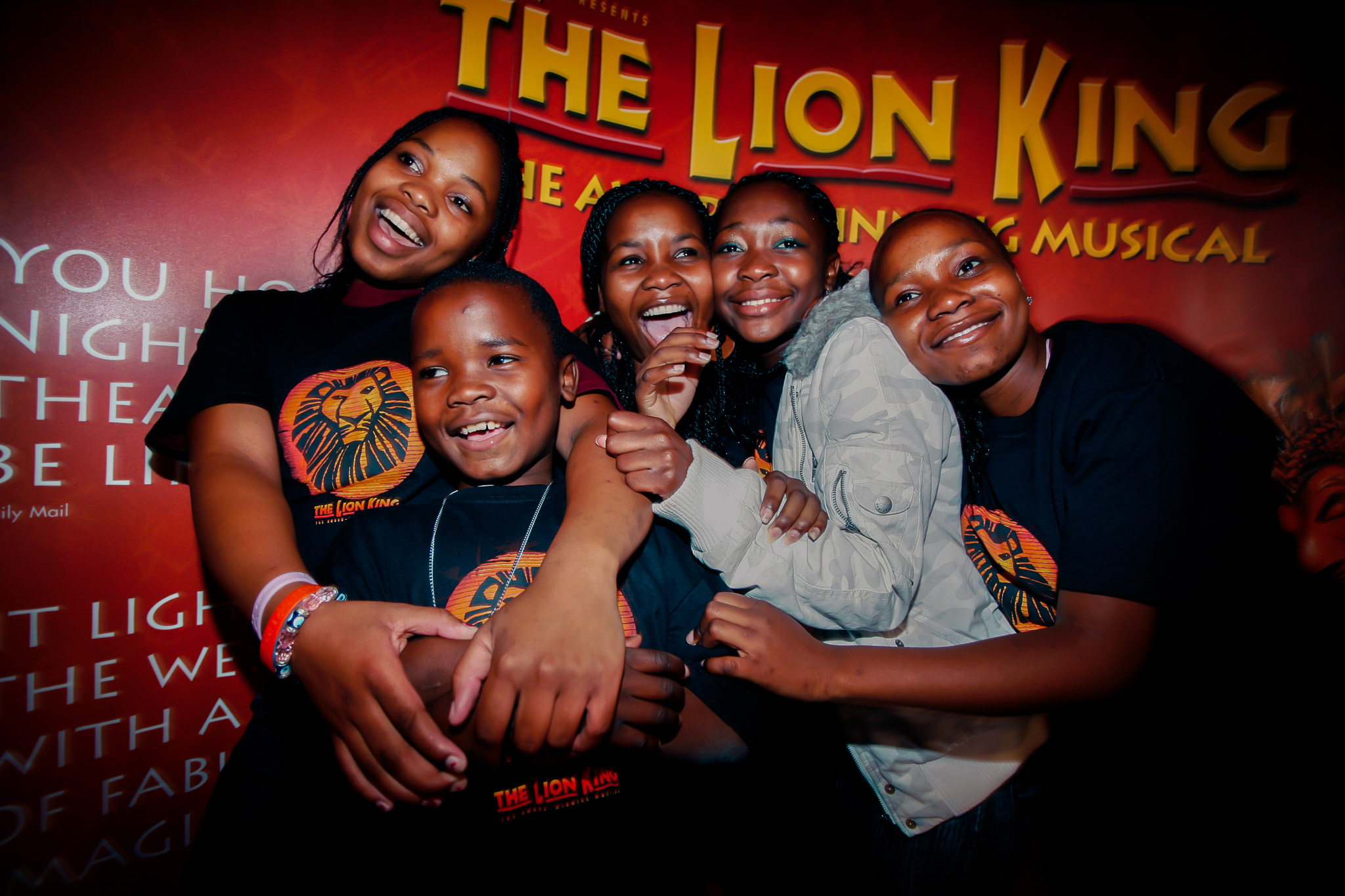 AIDS orphan choir the Children of Agape from South Africa meeting the cast of The Lion King at the Lyceum Theatre, London