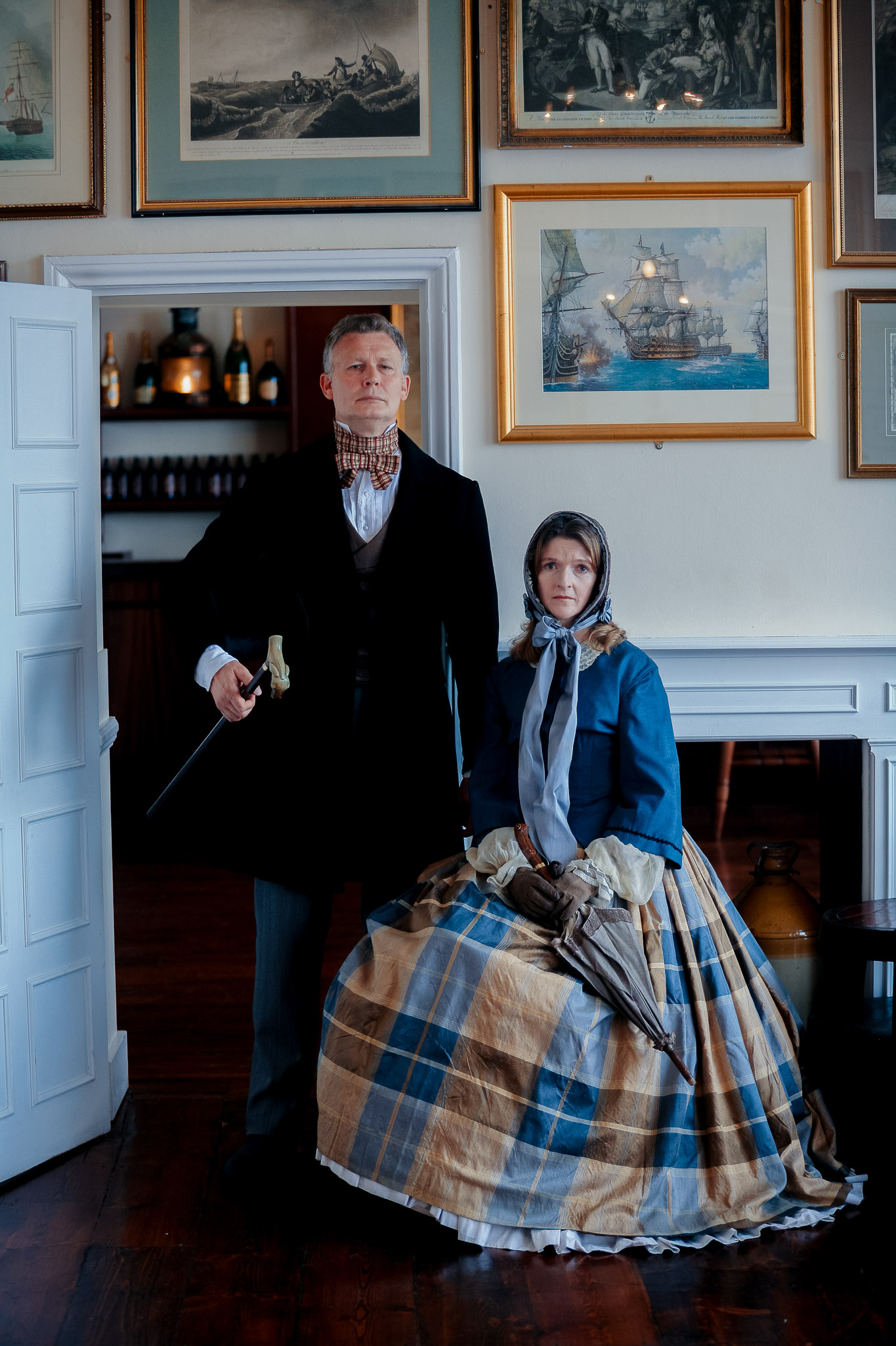Richard Morrison and Jane Shilling dressed as Victorians at the Trafalgar Tavern, London